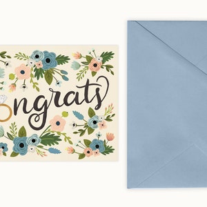 Congrats Ring & Flowers Engagement Card Bluebell