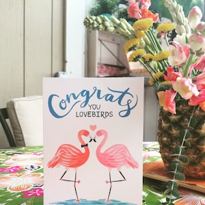 Lovebird Flamingos Wedding Engagement Card image 5