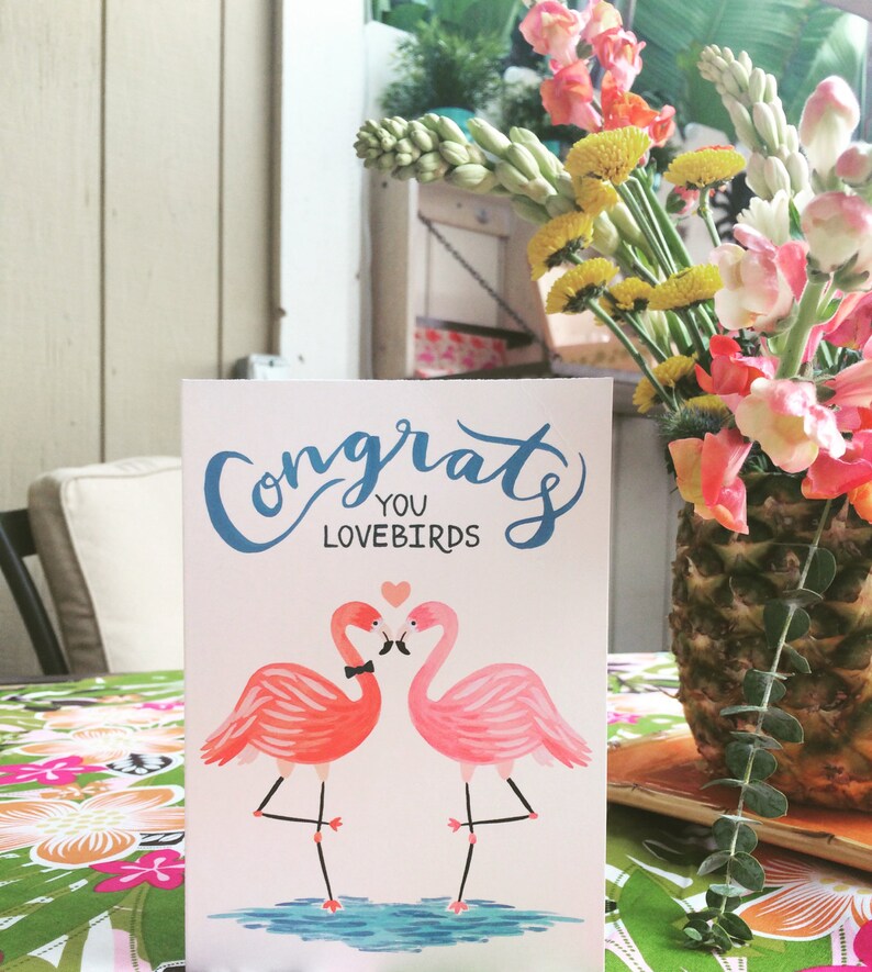 Lovebird Flamingos Wedding Engagement Card image 5