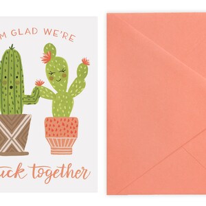 Stuck Together Cactus Card Coral Pink