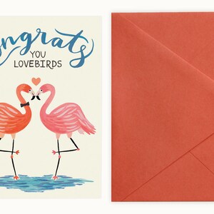 Lovebird Flamingos Wedding Engagement Card Papaya Pink