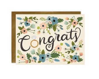 Congrats Ring & Flowers - Engagement Card