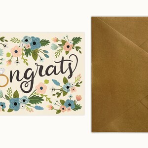 Congrats Ring & Flowers Engagement Card Metallic Gold