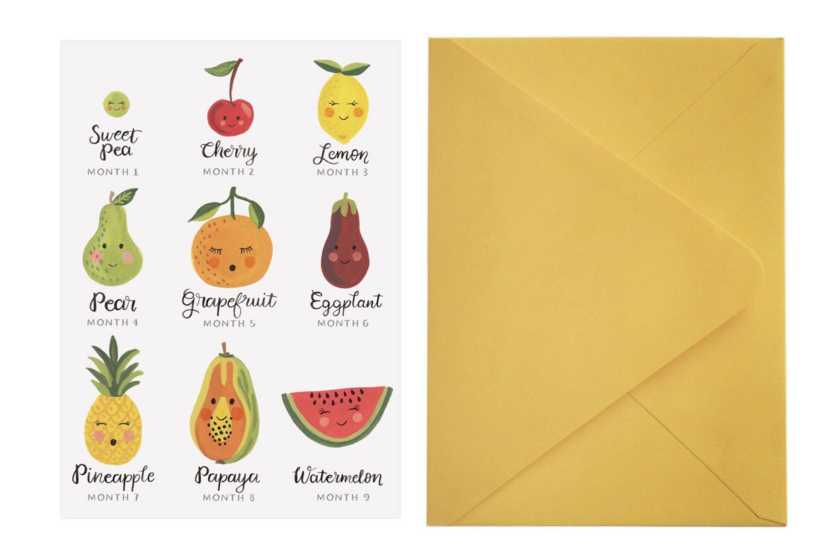 Fruit Pregnancy Months Card Etsy