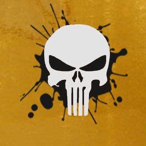 Punisher Skull with Outline Splatter Decal - Vinyl Punisher Sticker - Choose Size & Splatter Color