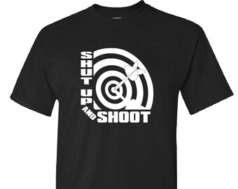 T-Shirt SHUT UP and SHOOT Darts Dart Bar Drinking Game Funny Custom Tee