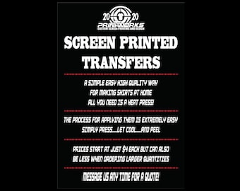 Genuine Plastisol Screen Printed Transfers, Ready To Press