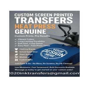 CUSTOM SCREEN PRINTED Heat Press Transfers for Any Material Clothing Hats Hoodies Sweatpants Bags