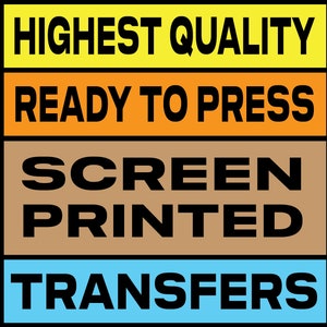 Transferts sérigraphiés - Prêt pour la presse à chaud - Transferts plastisol * authentiques * - Sérigraphie - Prêt à l'emploi - Pas de DTf ni de vinyle