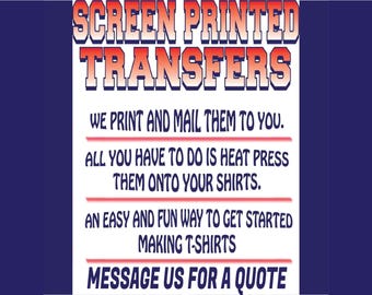 12 Custom Screen Print Transfers - Single Color, Ready To Press (12x12 Sheets)