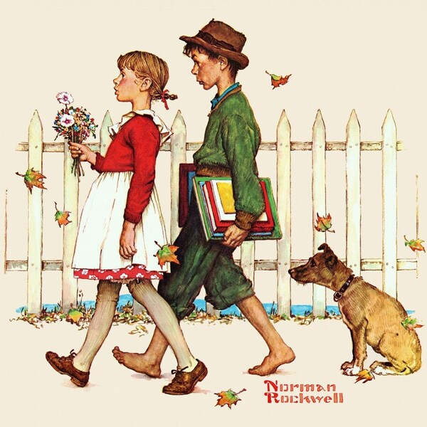 David Textiles - Norman Rockwell - NR0021C1 - Walking to School - Kids - School - Fall - Panel - Nostalgic