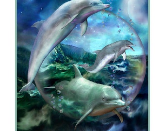 Quilting Treasures - Dazzling Dolphins - 28859-W - Dolphin Panel - Dolphins - Sea - Ocean - Carol Cavalaris - Marine Mammals - Summer