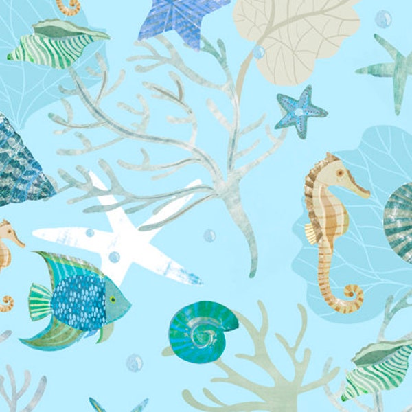 Quilting Treasures - Seashore - 29267-B - Seashells & Fish - Ocean - Seashells - Fish - Seahorses - Starfish - Accent - Blender - ©Turnowsky