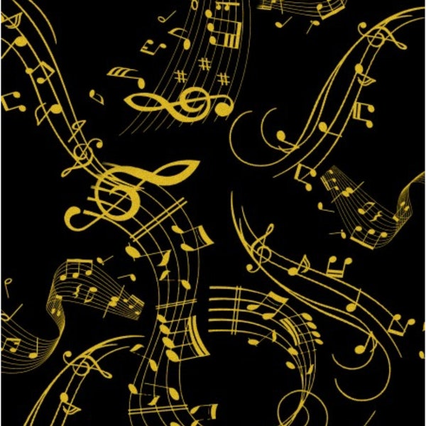 Timeless Treasures - Metallic Musical Notes - Music-CM7954-Black - Gold - Black - Metallic - Music - Arts - Swirling Music Notes - Orchestra