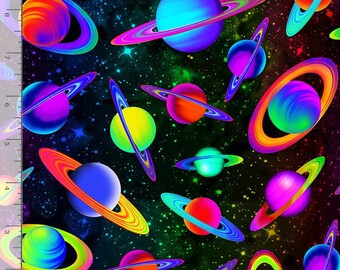 Timeless Treasures - Cosmic - CD8906 - Neon Bright Space - Space - Planets - Universe - Accent - Blender - One More Yard