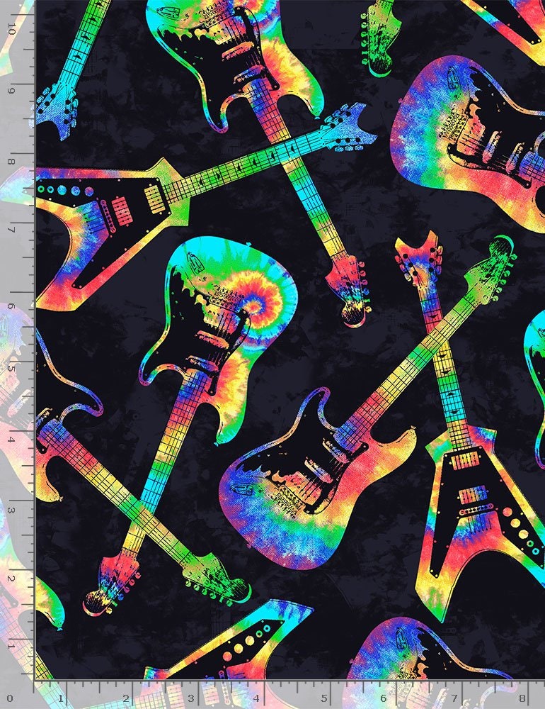 Guitars C8711 One More Yard Blender Music Accent Tie Dye Groovy Tossed Guitars Groovy Timeless Treasures