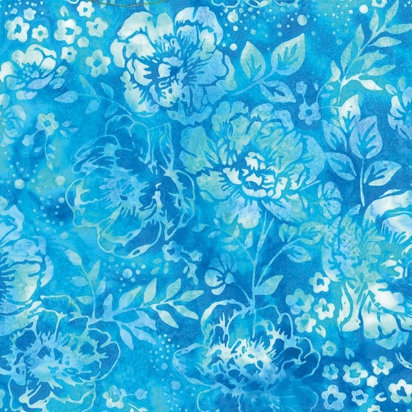 Hoffman - Frozen in Time - S2363-136 - Peony Peacock - Floral - Batik - Accent - Blender - Blue - Tone on Tone - Peony - One More Yard