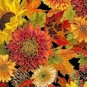 Timeless Treasures - Autumn Leaves - CM1286 - Packed Harvest Bouquets - Flowers - Floral - Metallic - Gold - Fall - Autumn - Accent