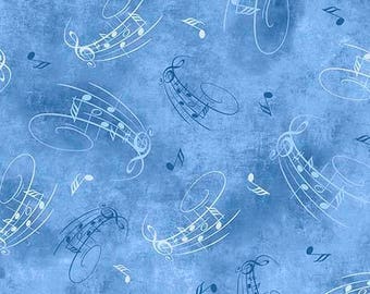 Quilting Treasures - Songs of Nature - 26368-B - Musical Notes Toss - Robert May - Blue - Music - Blender - Spring - Summer - One More Yard
