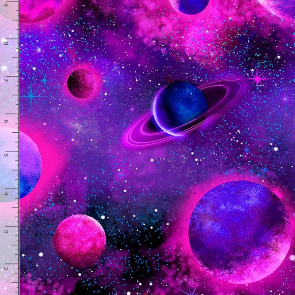 Timeless Treasures - Cosmic - CD8905 - Space - Planets - Pink Purple Planets - Universe - Accent - Blender - One More Yard