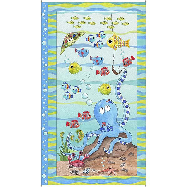 Quilting Treasures - Under the Sea - 23725-Q - Under the Sea Panel - Panel - ©Desiree's Designs - Octopus - Fish - Turtle - One More Yard