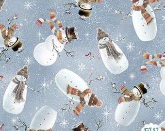 Quilting Treasures - Woodland Friends - 1649-25840-B - ©Sarah Summers - Snowman Toss -Dusty Blue - Snowflakes - Winter - One More Yard