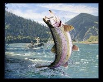 Elizabeth Studio - Tight Lines - 5019E-Black - Rainbow Trout - Fish - Trout - Fishing - Sport - Panel - Outdoors - One More Yard