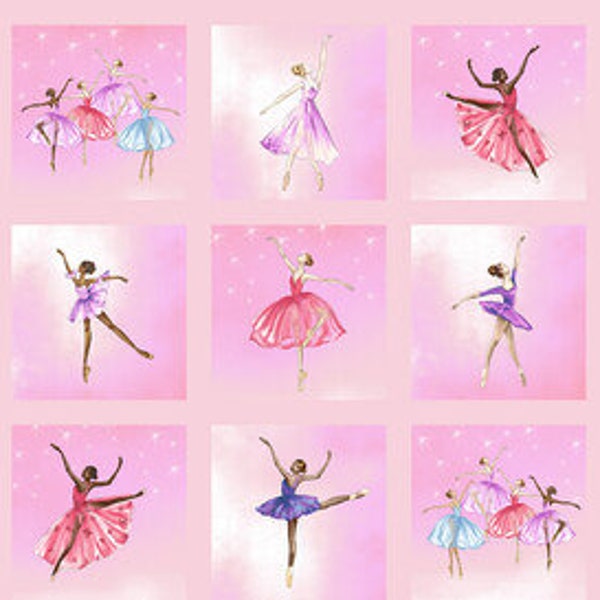 Henry Glass - Prima Ballerina - 2750-22 - Ballerina Blocks - Panel - Ballerinas - Dancers - Dance - One More Yard