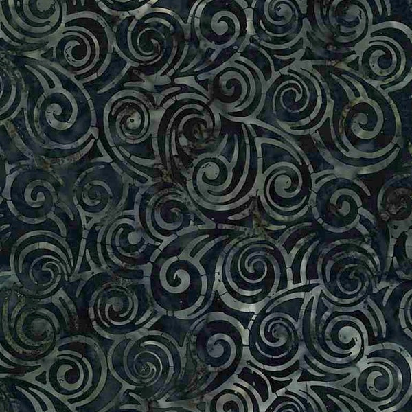 Timeless Treasures - Noir - B7903 - Tonga - Black - Batiks - Swirls - Blender - Accent - Grey - One More Yard