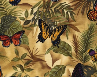 Timeless Treasures - Neutral Butterflies - Rain-C3518 - Butterflies - Tan - Yellow - Orange - Green - One More Yard