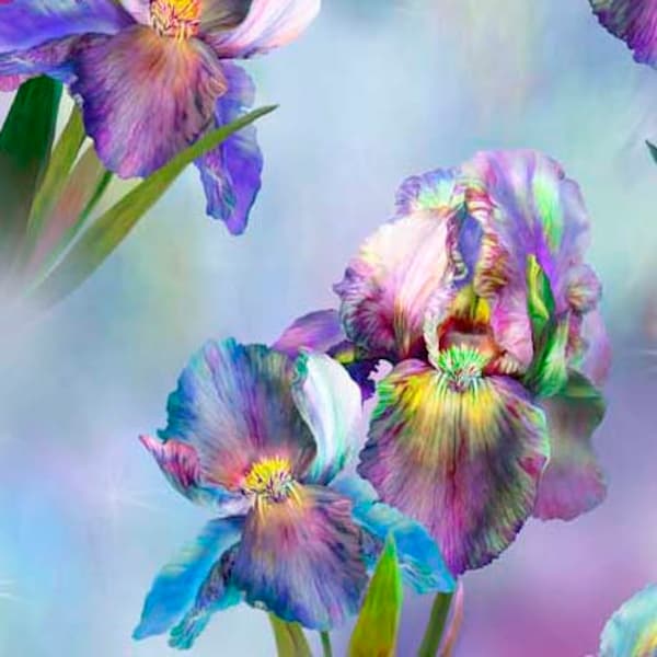 Quilting Treasures - Rainbow Iris - 30113-B - Irises - Blue - Accent - Blender - ©Carol Cavalaris - Floral - Flowers - One More Yard