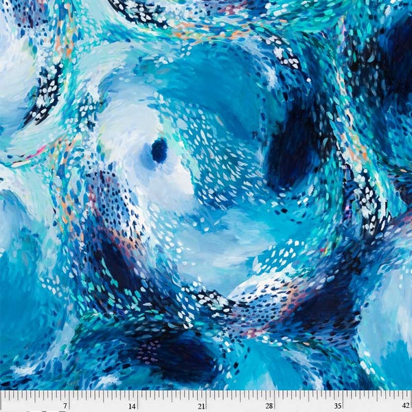 P&B Textiles - Moon Tide - MTID5243-B - Swirls Blue - Amira Rahim - Accent - Blender - Movement - Tonal - One More Yard