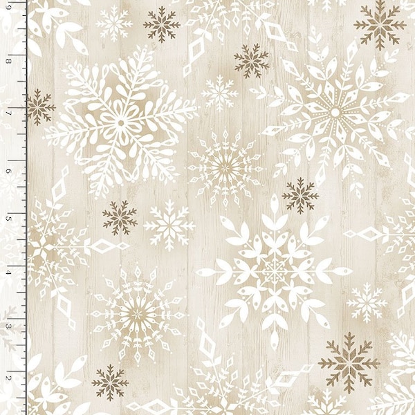 Timeless Treasures - Comfort and Joy - C8660-Natural - Stamped Snowflakes - Snowflakes - Winter - Snow - Accent - Blender - One More Yard