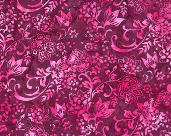 Hoffman - Bali - Fancy Fuchsia - U2455-38 - Jacobean Floral - Burgundy - Pink - Batiks - Batik - One More Yard - Handmade