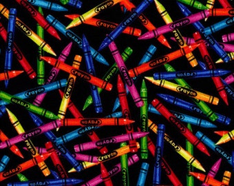 Timeless Treasures - ABC - C1488 - Crayons - Black - School - Children - Coloring - Juvenile - Novelty - One More Yard