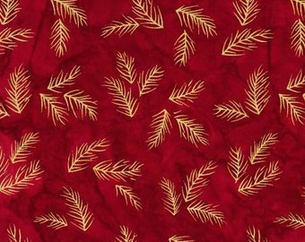Robert Kaufman - Northwoods 8 - AMDM18774-113  - Pine Branches - Metallic - Gold - Red - Christmas - Holiday - Winter -  Lunn Studio - Batik