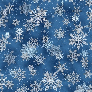 Hoffman - Whispering Woods - V7165-230S - Snowflakes - Holiday - Winter - Silver - Metallic - Accent - Blender - Sapphire