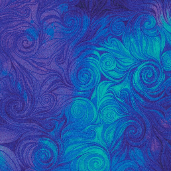 Timeless Treasures - Awaken Swirl - Chong-a Hwang - Awaken-CD6554-Blue - Peacock Ombre Swirl