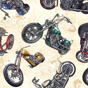 Quilting Treasures - Easy Rider - 27481-E - Motorcycle Toss - Dan Morris - Motorcycles - Bikes - Spring - Summer - One More Yard