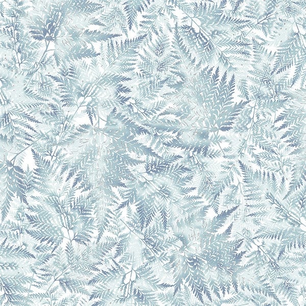 Hoffman - Perch - T7742-190S - Ferns - Ice Blue - plants - Metallic - Silver - Screen Print - Blender - Accent - One More Yard