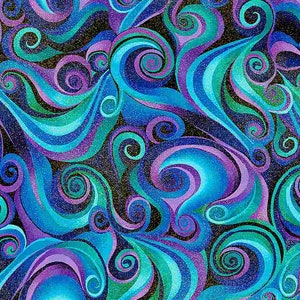 Timeless Treasures - Utopia - CM1026 - Metallic Blue Swirls - Chong-A Hwang - Swirl - Accent - Blender - Metallic - Gold - One More Yard