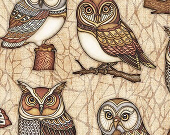 Quilting Treasures -Where The Wise Thing - 26528-E - Dan Morris - Owl One Way - Owls - Brown- One More Yard