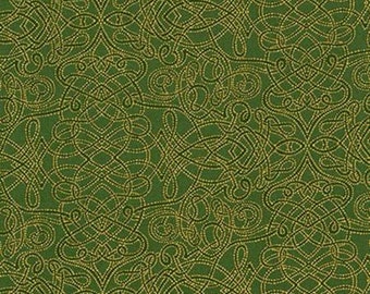 Robert Kaufman - Holiday Flourish 8 - APTM-15147-224 - Evergreen - Gold - Christmas - Holiday - Winter - Damask - Green - One More Yard