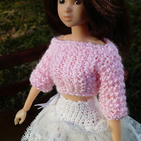 MOMOKO and Blythe handmade pink sweater and tulle SKIRT set OOAK