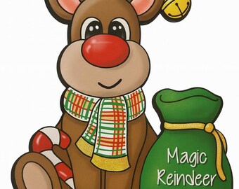 Reindeer Door Hanger, Christmas Reindeer Sign with Magic Reindeer Food Bag