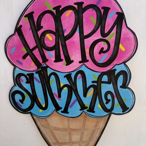 Happy Summer door hanger, ice cream door sign, summer front door decor, colorful summer sign, whimsical ice cream decor, Summer Party
