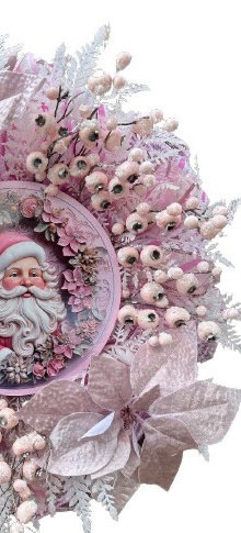 Pink Santa Christmas Wreath, Handmade Holiday Decor, Santa Wreath With ...