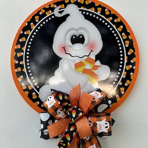Halloween Wreath for Front Door, Ghost Wreath, Black and Orange Wreath, Spooky Wreath, Candy Corn Wreath, Gothic Wreath, Halloween Ghost