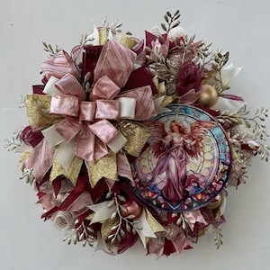 Angel Deco Mesh Wreath, Handmade Angel Wreath, Elegant Decor, Christmas Wreath, Year Round Wreath, Holiday Wreath, Remembrance wreath
