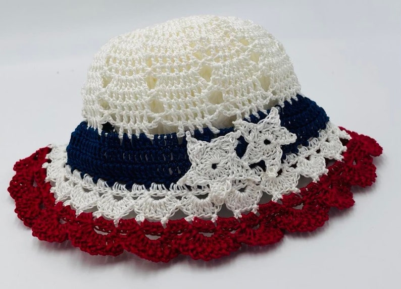 Patriotic 4th of July All American Girl Crocheted Bonnet Pattern image 1